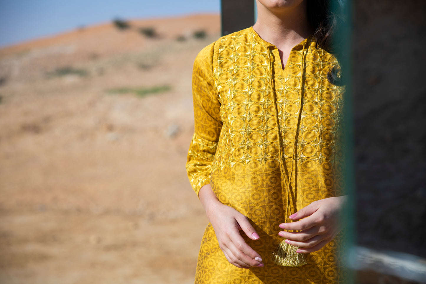 Silk Kaftan with handmade crochet and embroidery