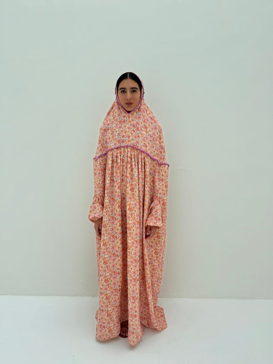 Muslin Prayer dress with handmade crochet