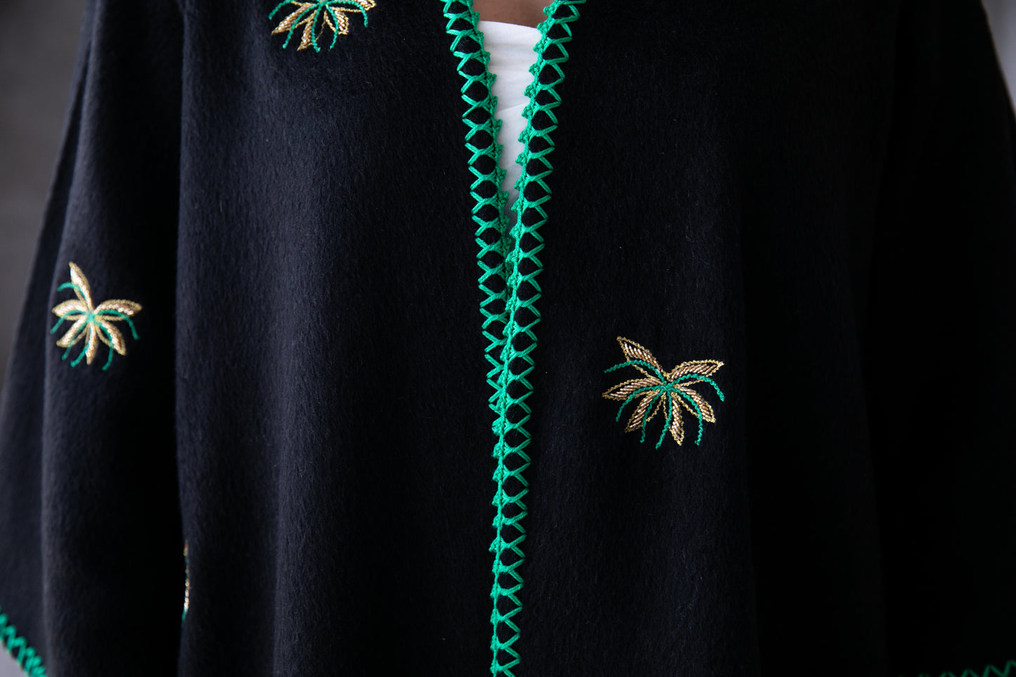 Winter abaya with handmade embroidery and crochet- Black