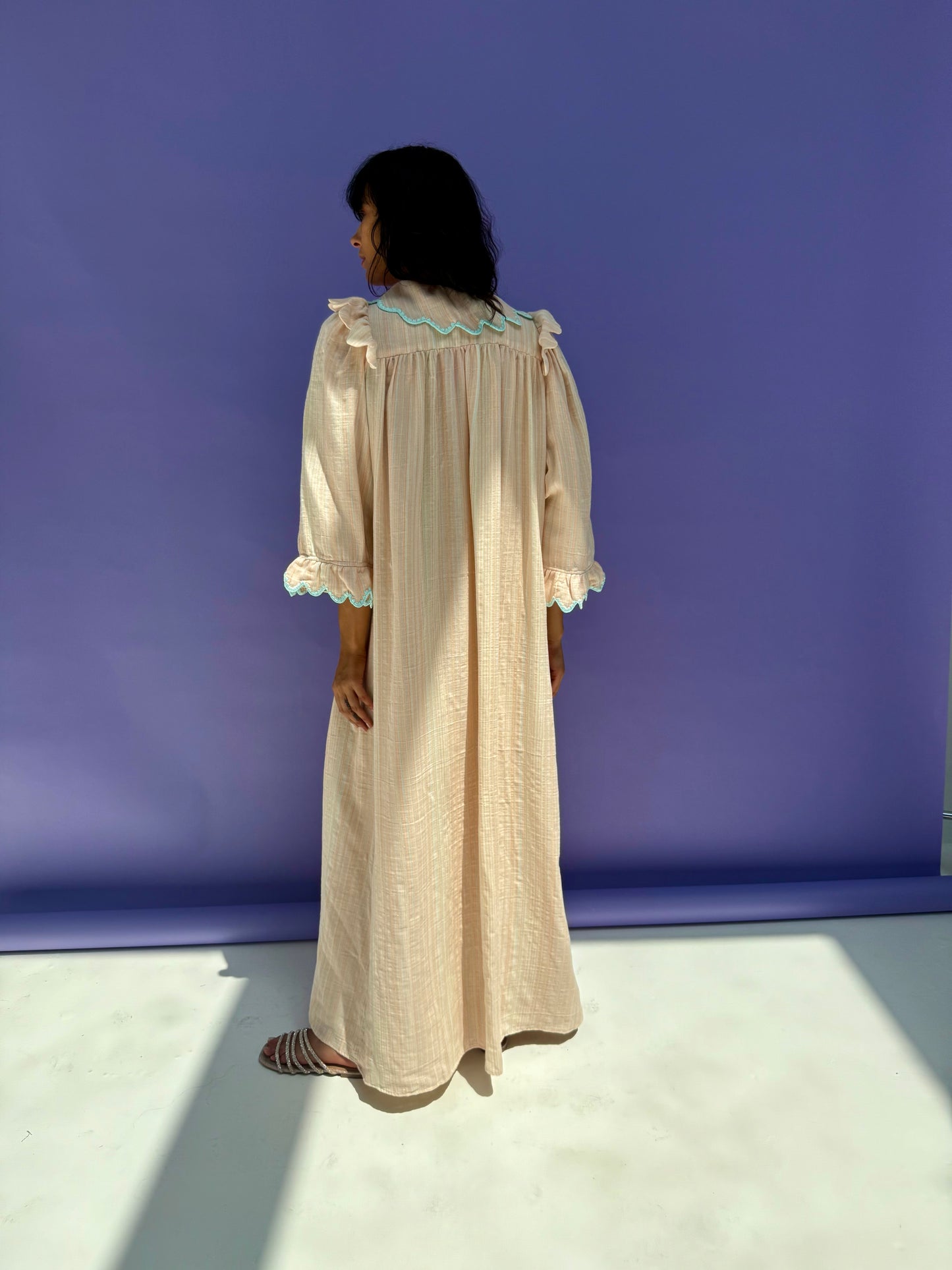 Stripe Muslin Butterfly Abaya Set - Pink Stripe