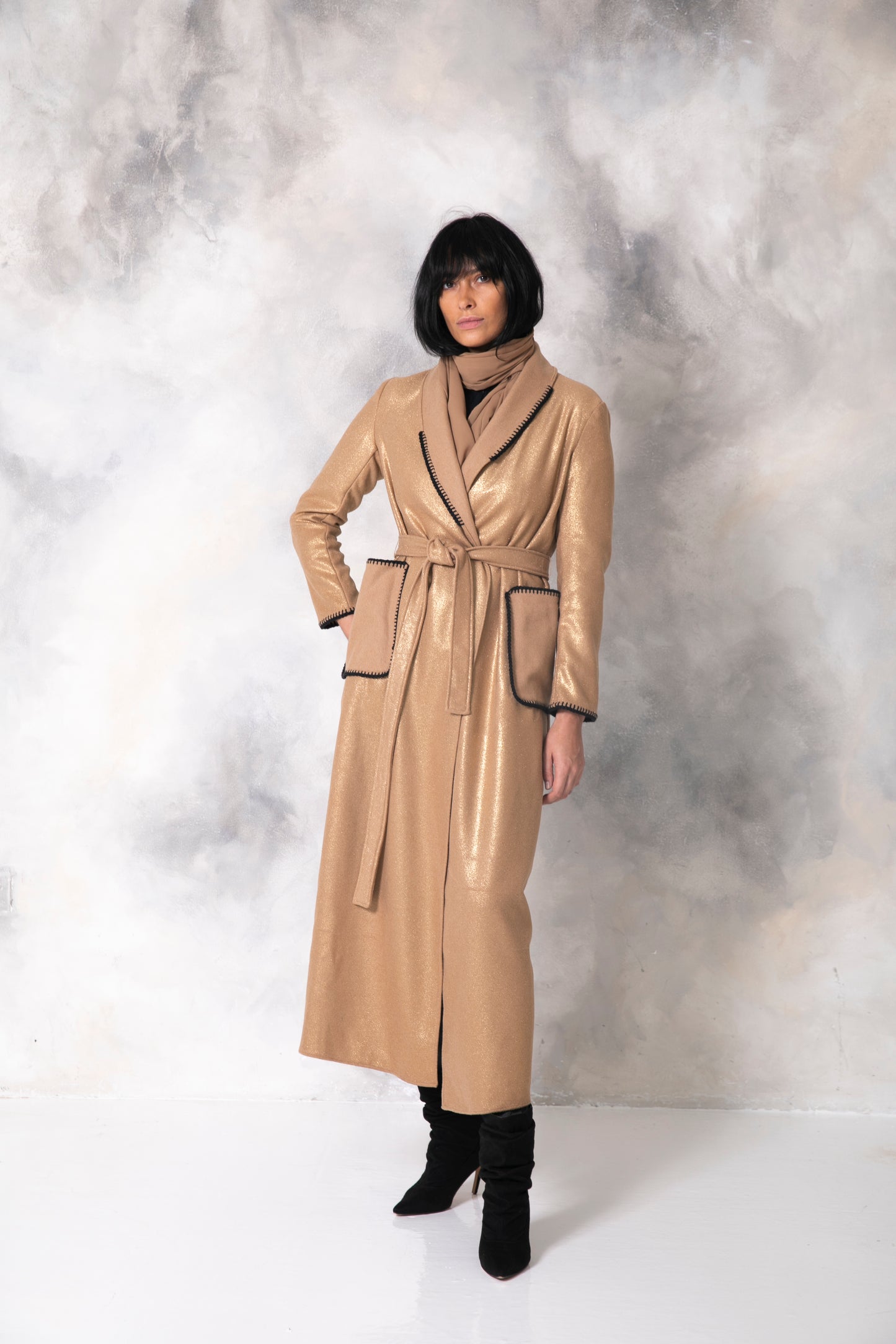 Gold shimmering wool coat - Camel/Gold