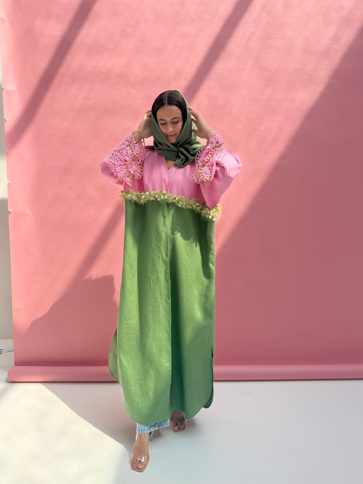 Rose Matcha Linen Abaya