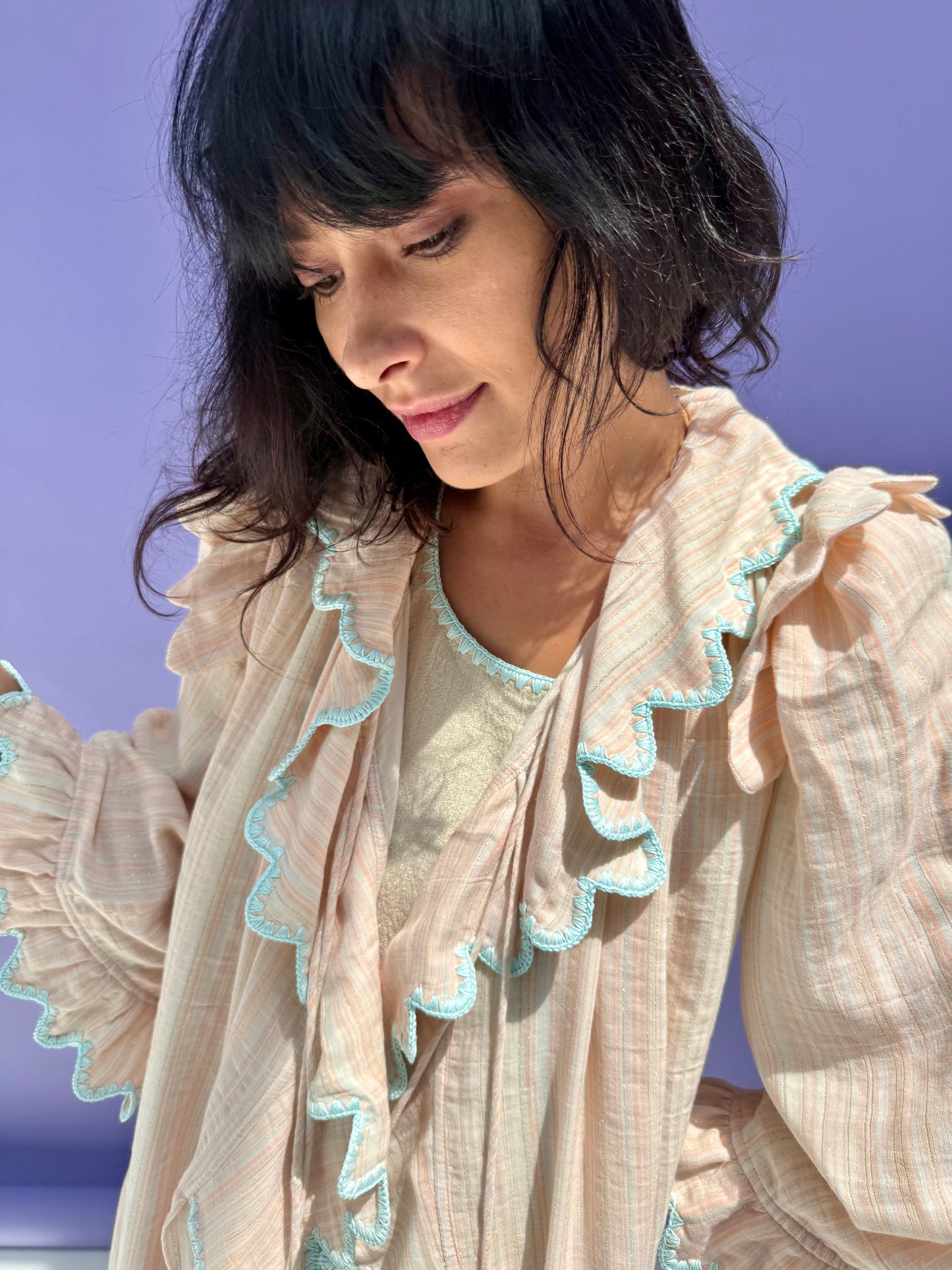 Stripe Muslin Butterfly Abaya Set - Pink Stripe