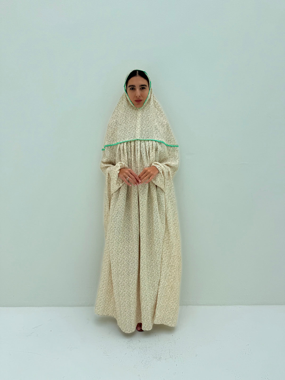 Linen Prayer dress with handmade crochet
