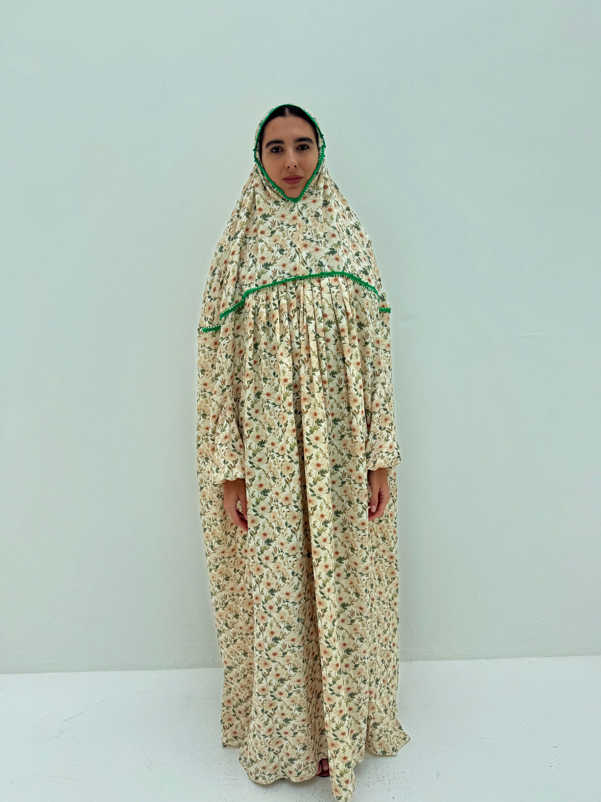 Muslin Prayer dress with handmade crochet