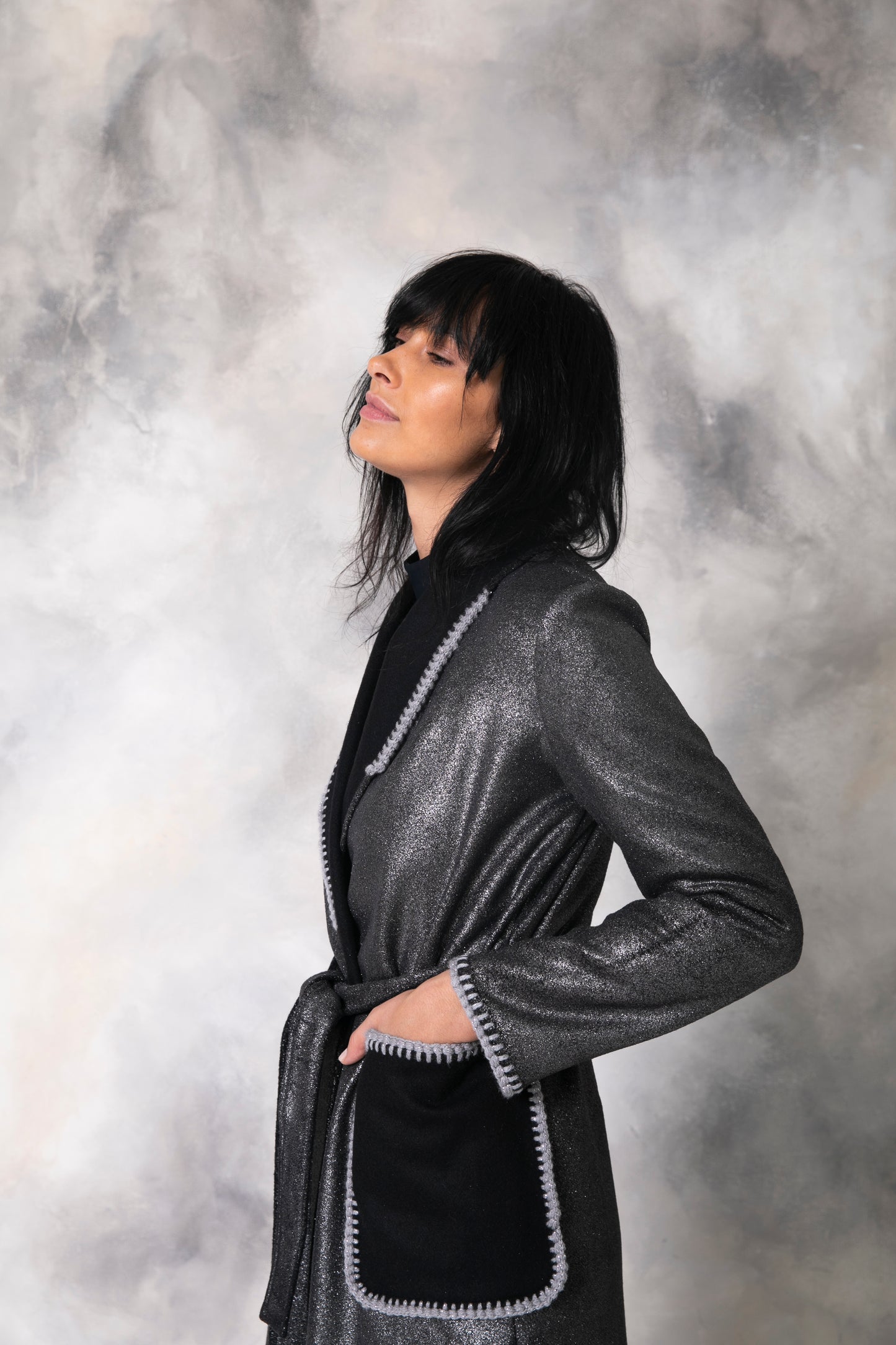 Silver shimmering Wool coat - Black / Silver
