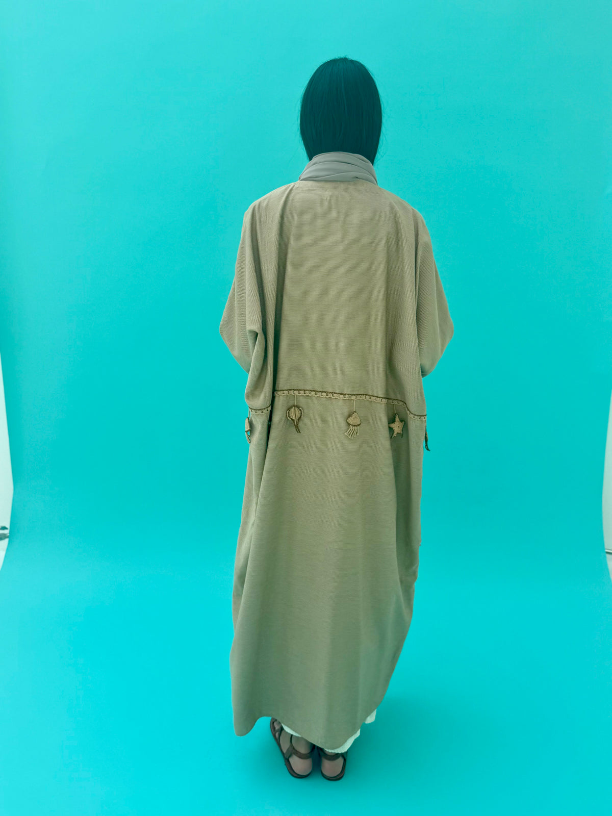 Seaworld Drop- Beige cotton abaya with beige handmade crochet