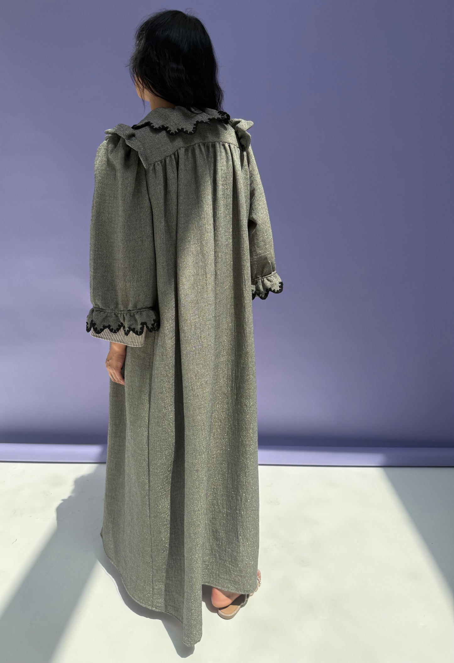 Stripe Muslin Butterfly Abaya Set - Shimmer Grey