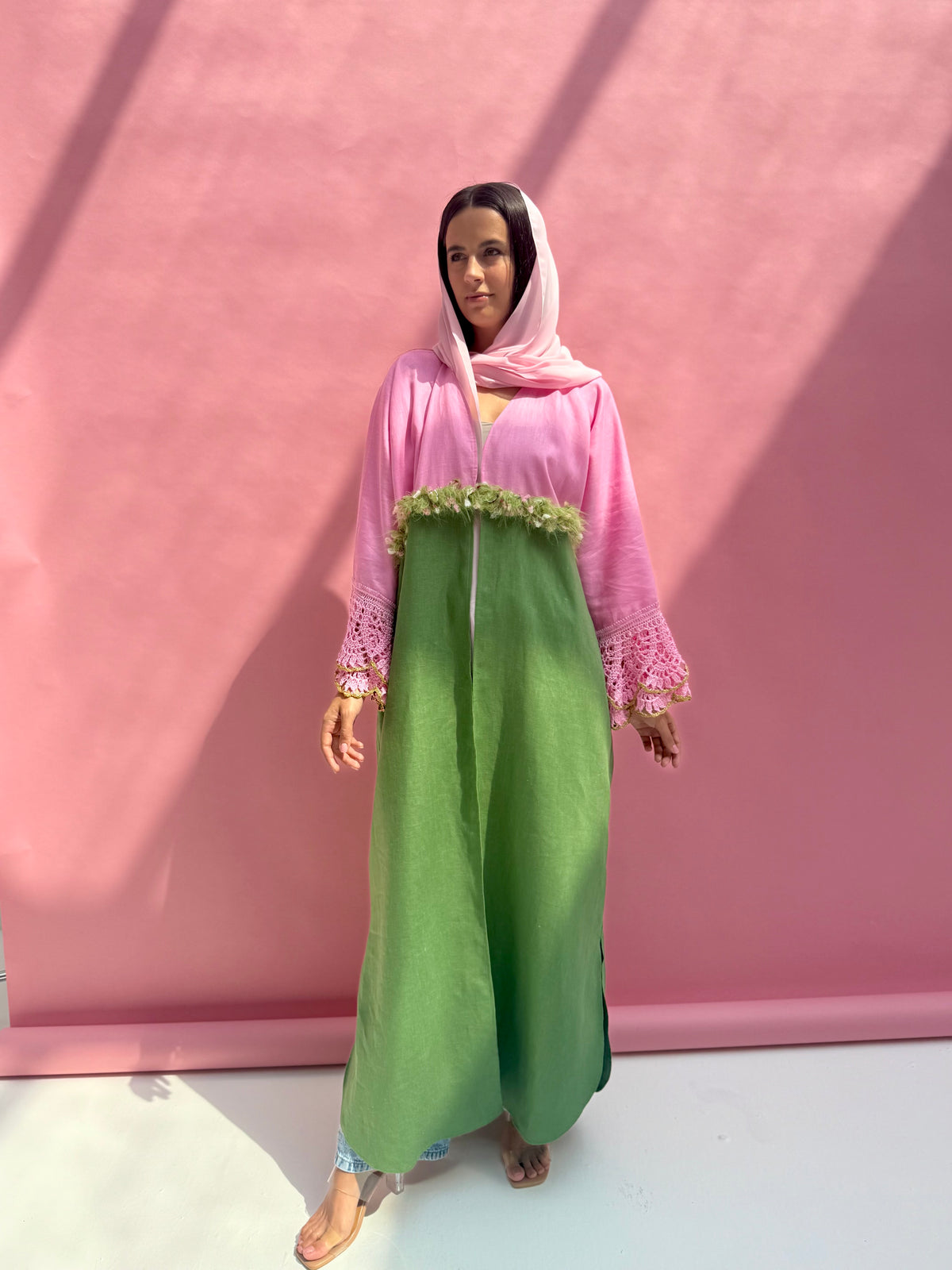 Rose Matcha Linen Abaya
