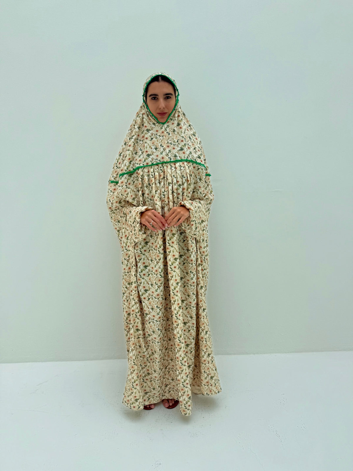 Muslin Prayer dress with handmade crochet