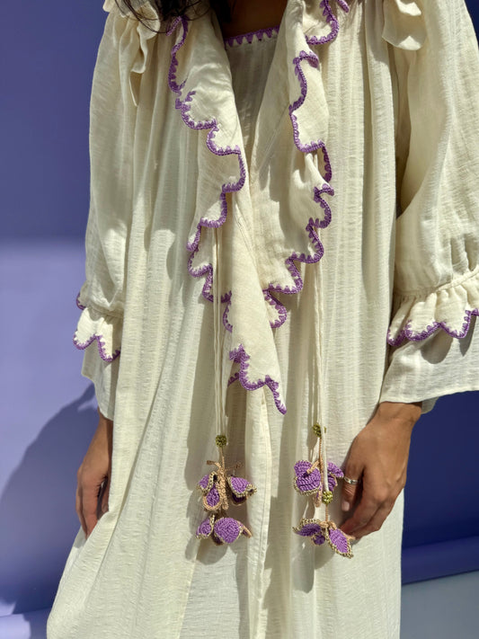 Stripe Muslin Butterfly Abaya Set - Cream