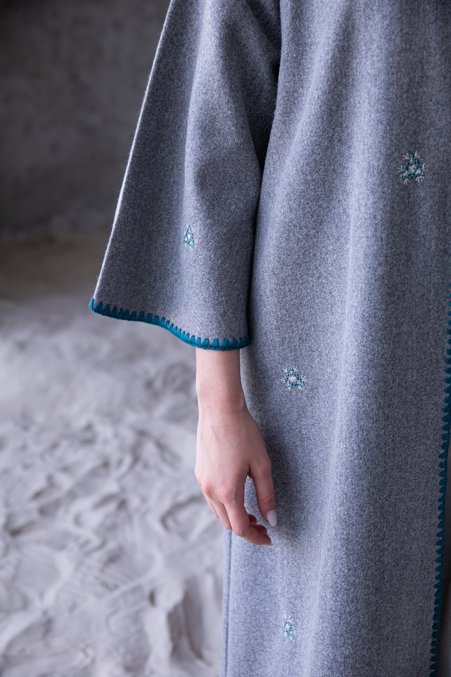 Winter Abaya with handmade embroidery and Crochet - Light Grey