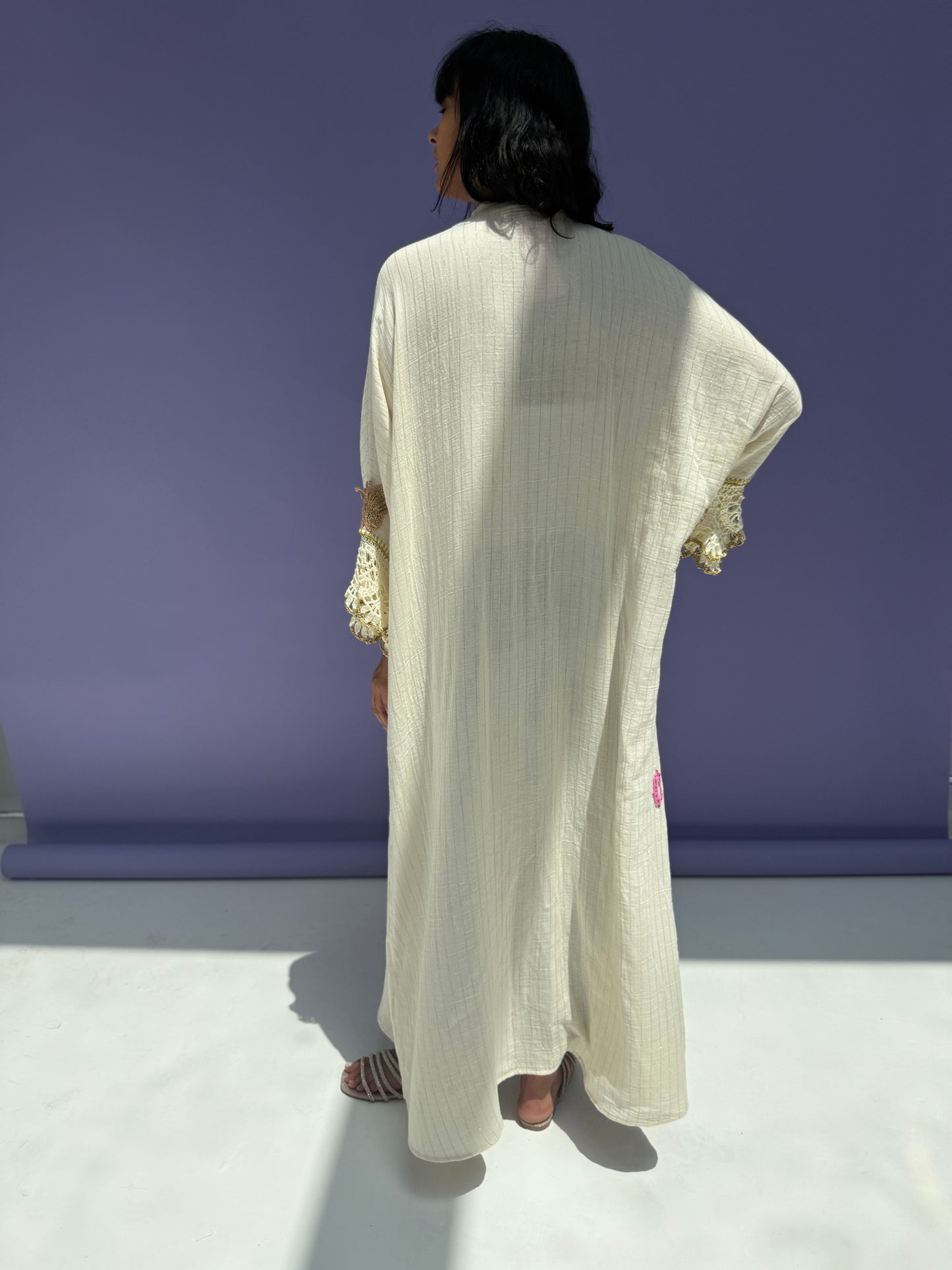 Golden Stripe Muslin Abaya Butterfly