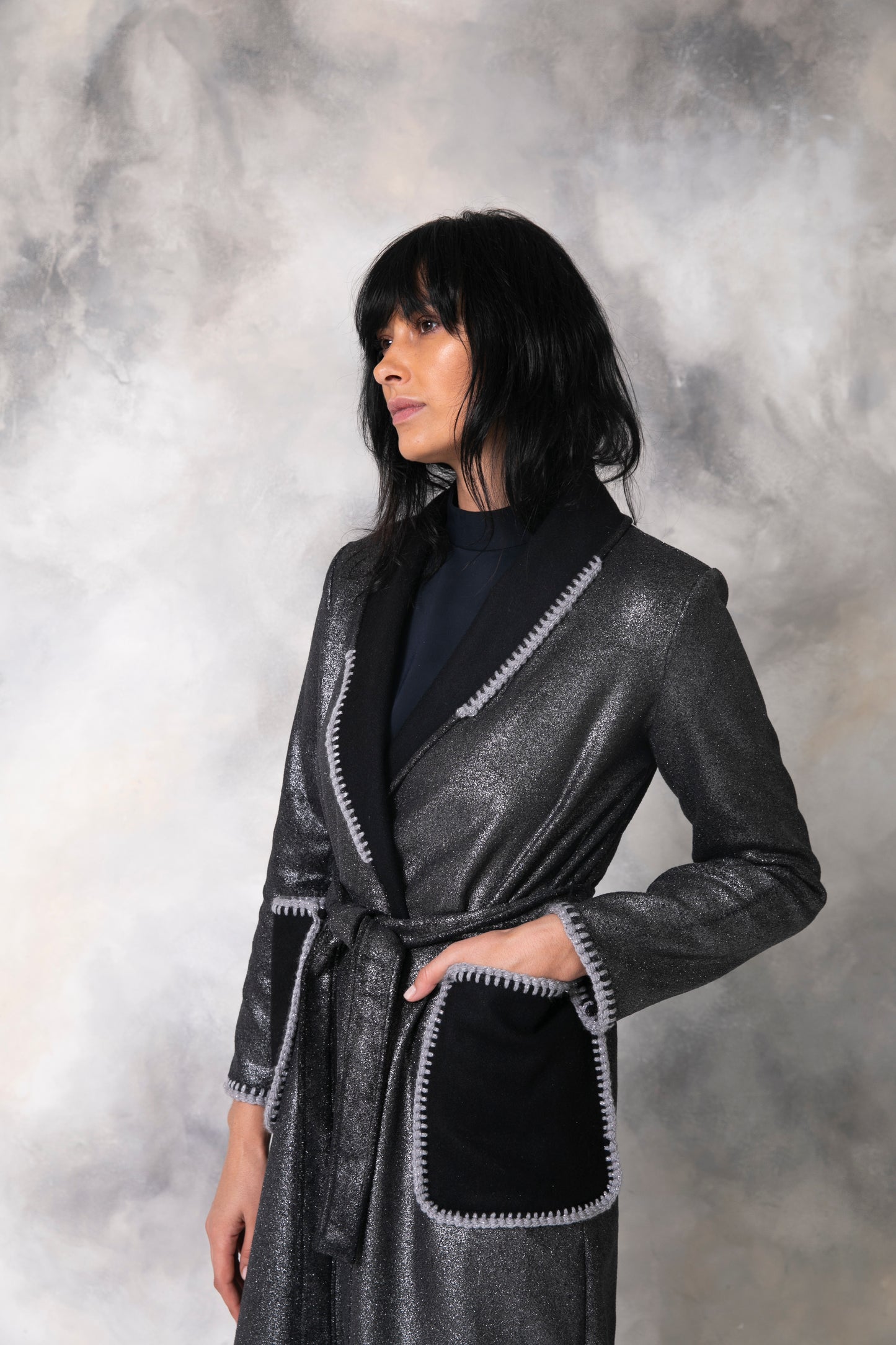 Silver shimmering Wool coat - Black / Silver