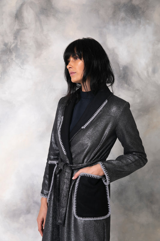 Silver shimmering Wool coat - Black / Silver