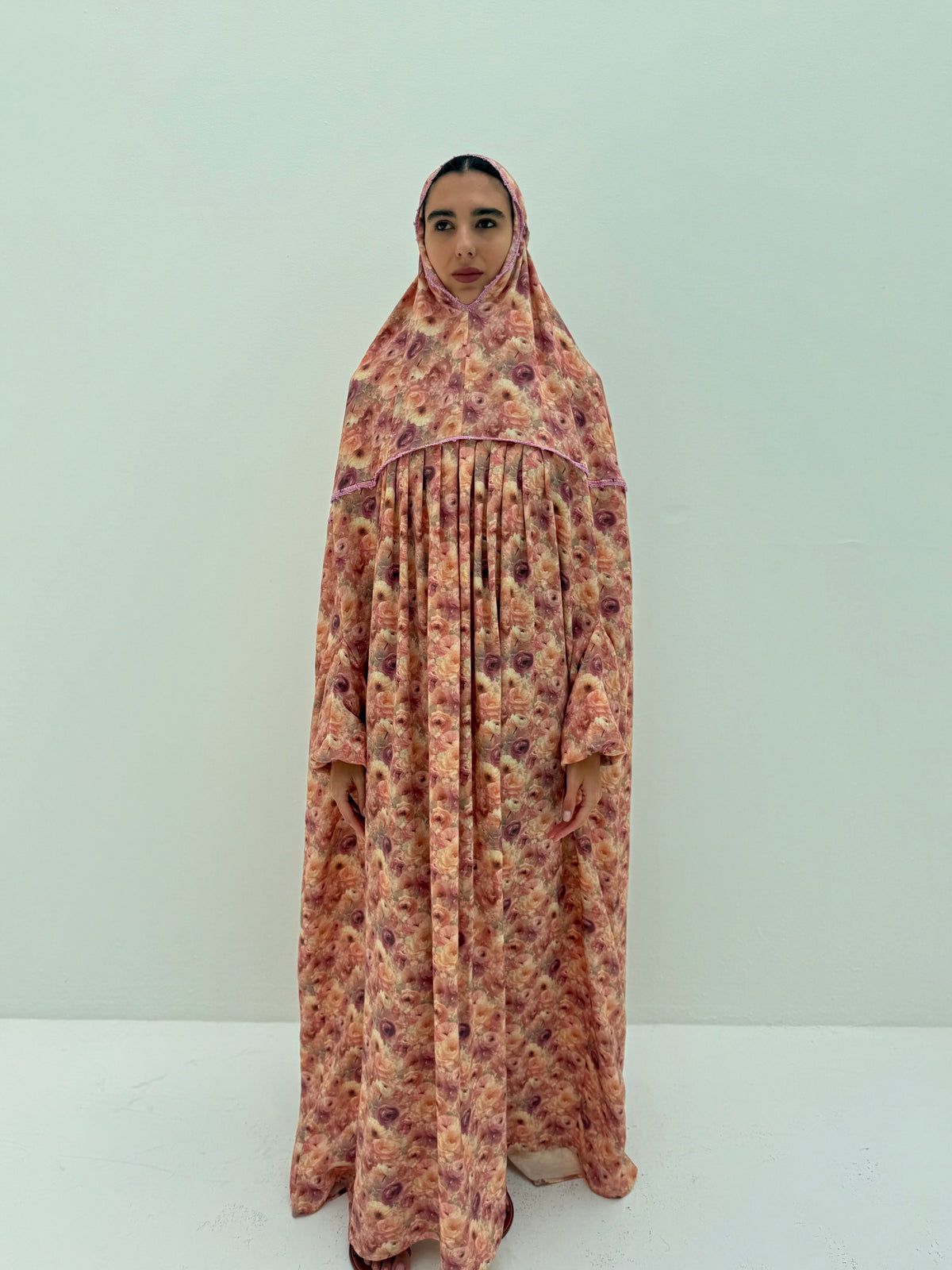 Muslin Prayer dress with handmade crochet