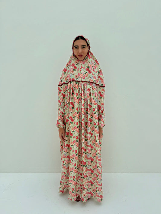 Linen Prayer dress with handmade crochet