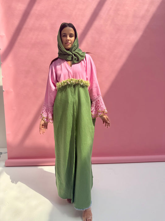 Rose Matcha Linen Abaya
