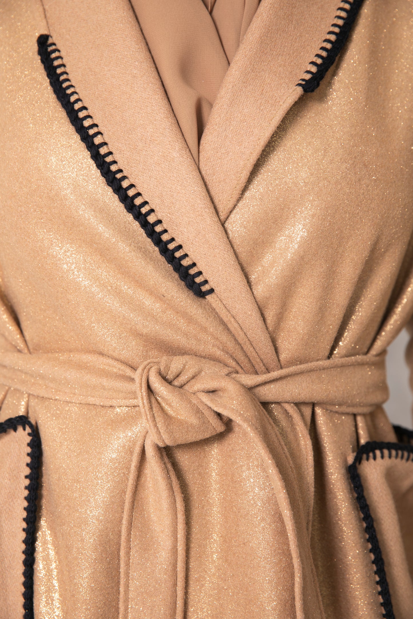 Gold shimmering wool coat - Camel/Gold