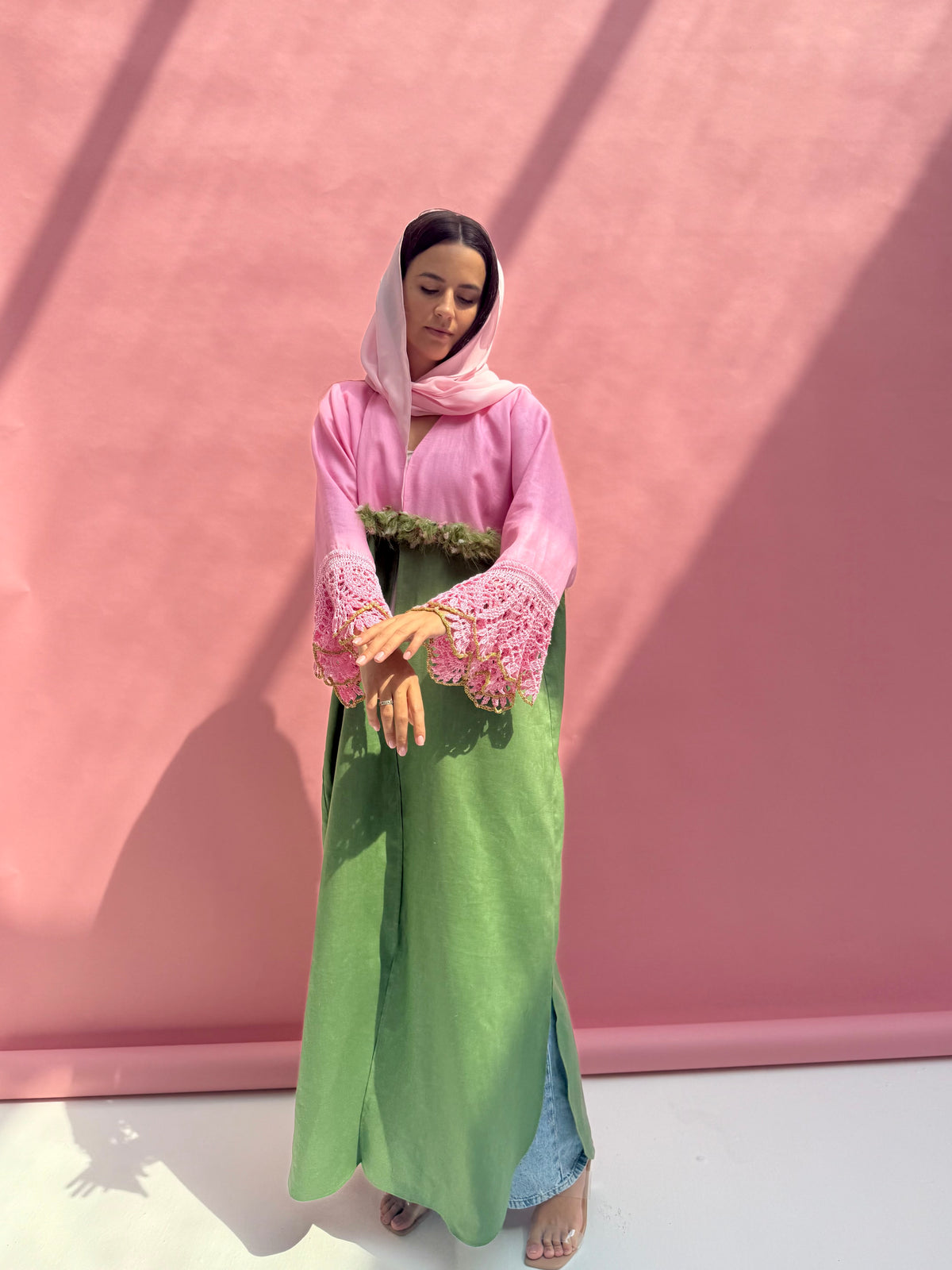 Rose Matcha Linen Abaya