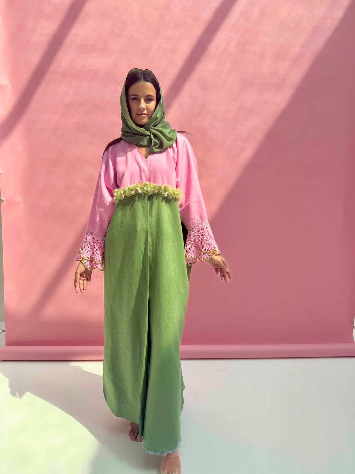 Rose Matcha Linen Abaya