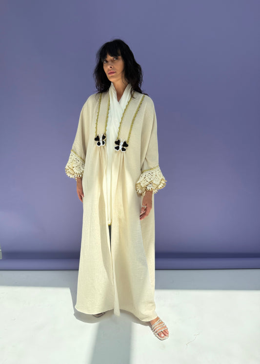 Golden Shimmer Muslin Abaya Butterfly