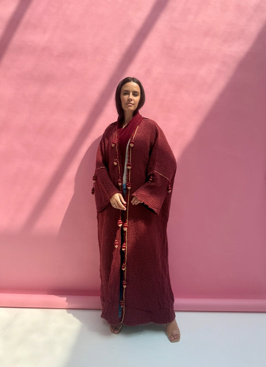 Waffle abaya - Ice Cream - Maroon