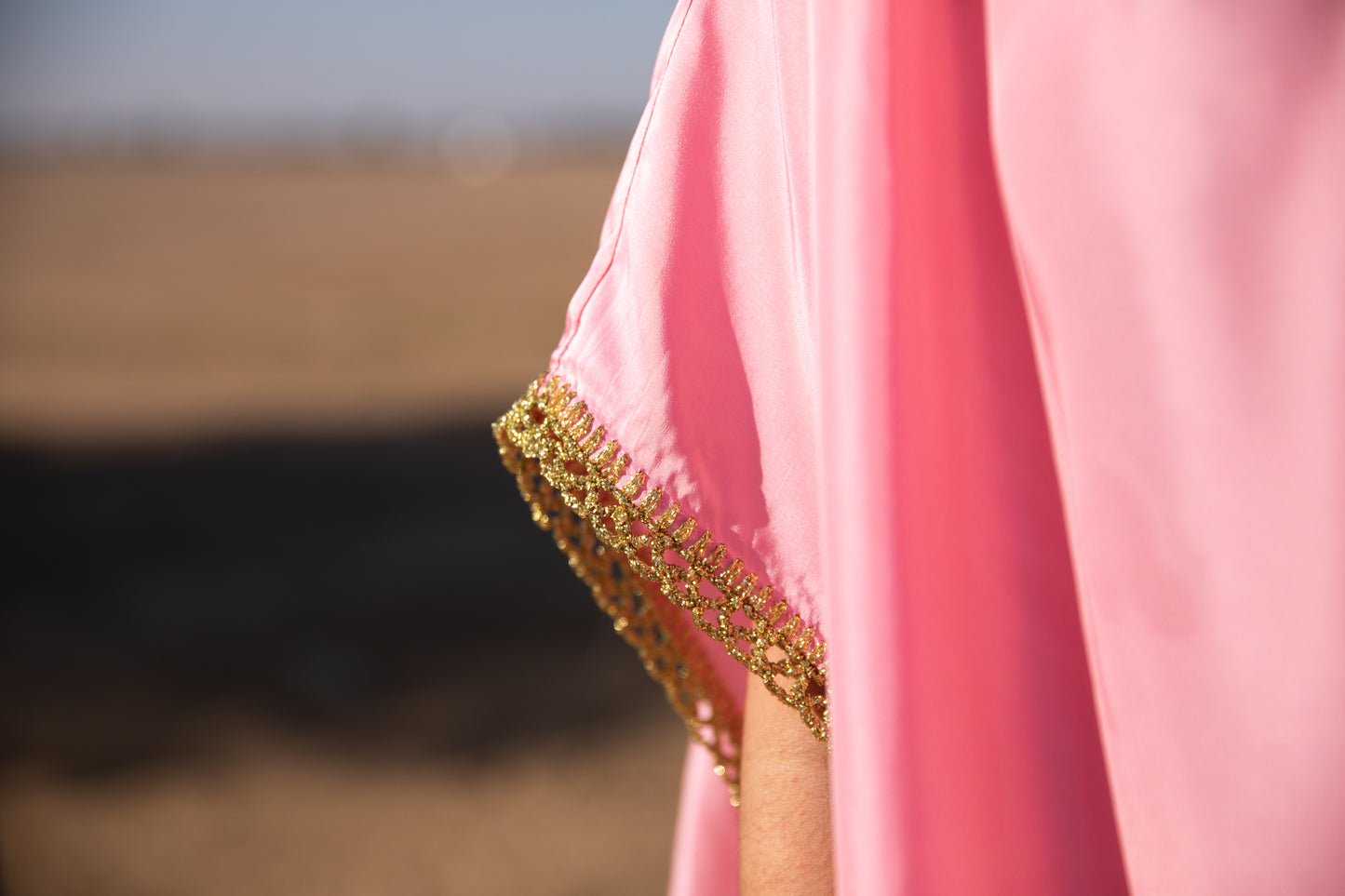 Silk Kaftan with Handmade crochet - Pink