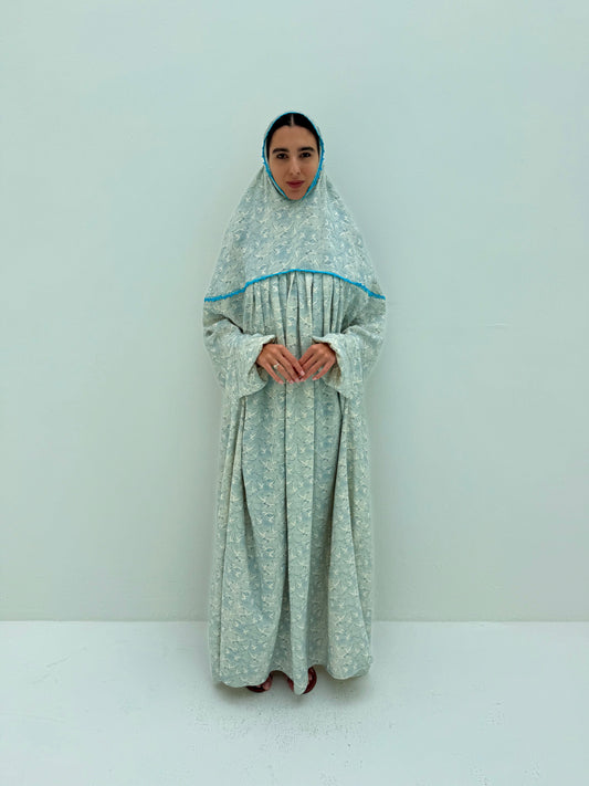 Muslin Prayer dress with handmade crochet