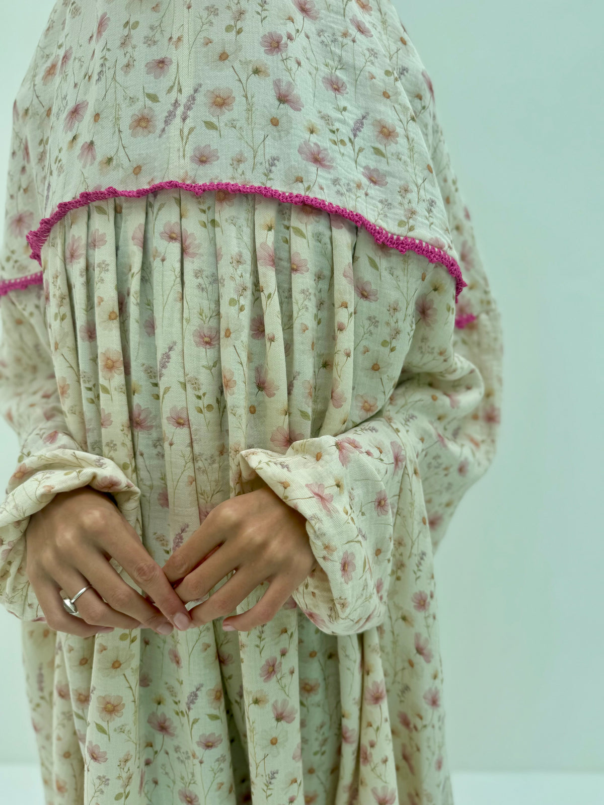 Muslin Prayer dress with handmade crochet