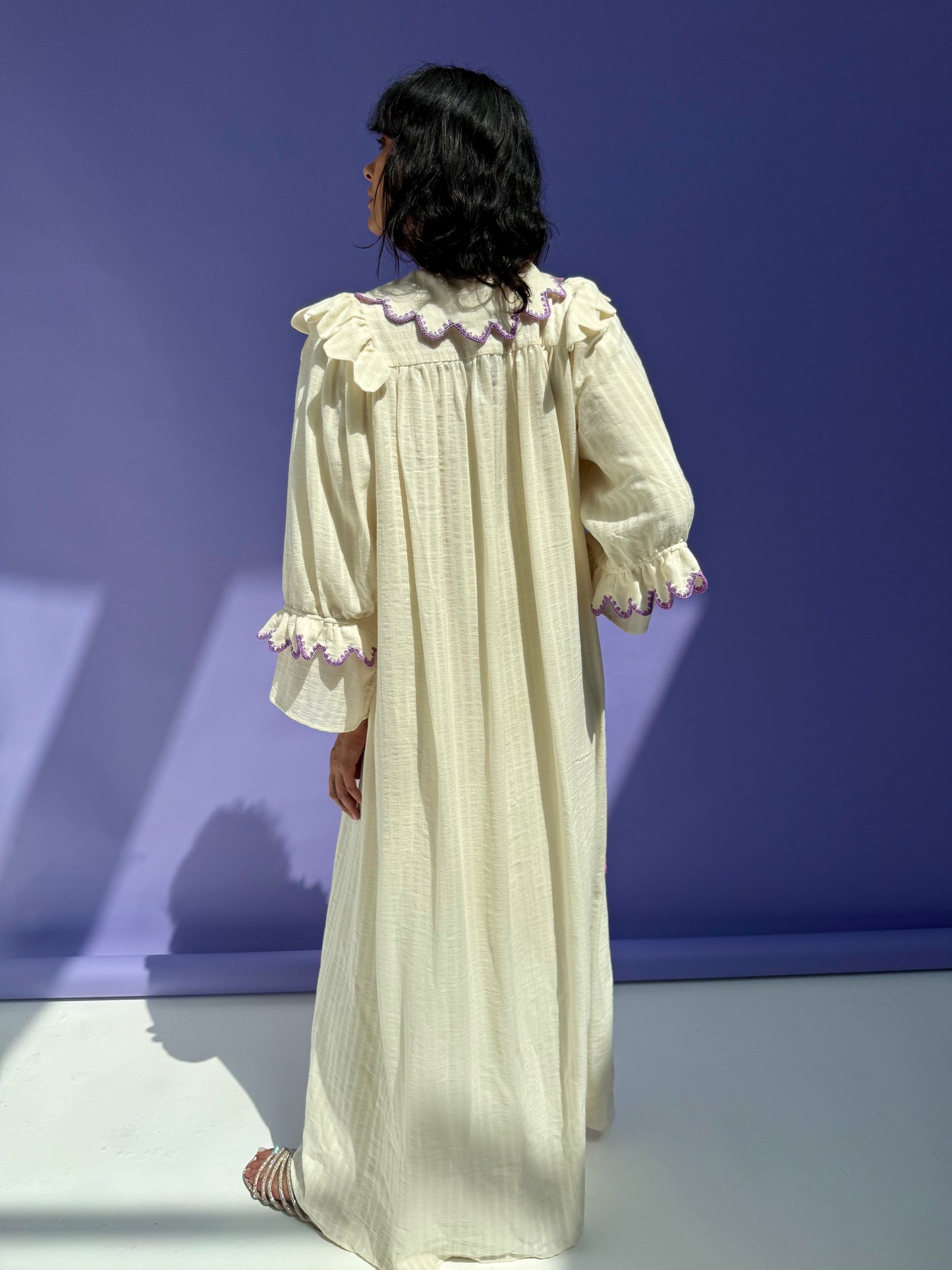 Stripe Muslin Butterfly Abaya Set - Cream