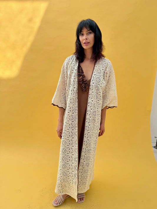 Crochet Abaya set with brown inner dress