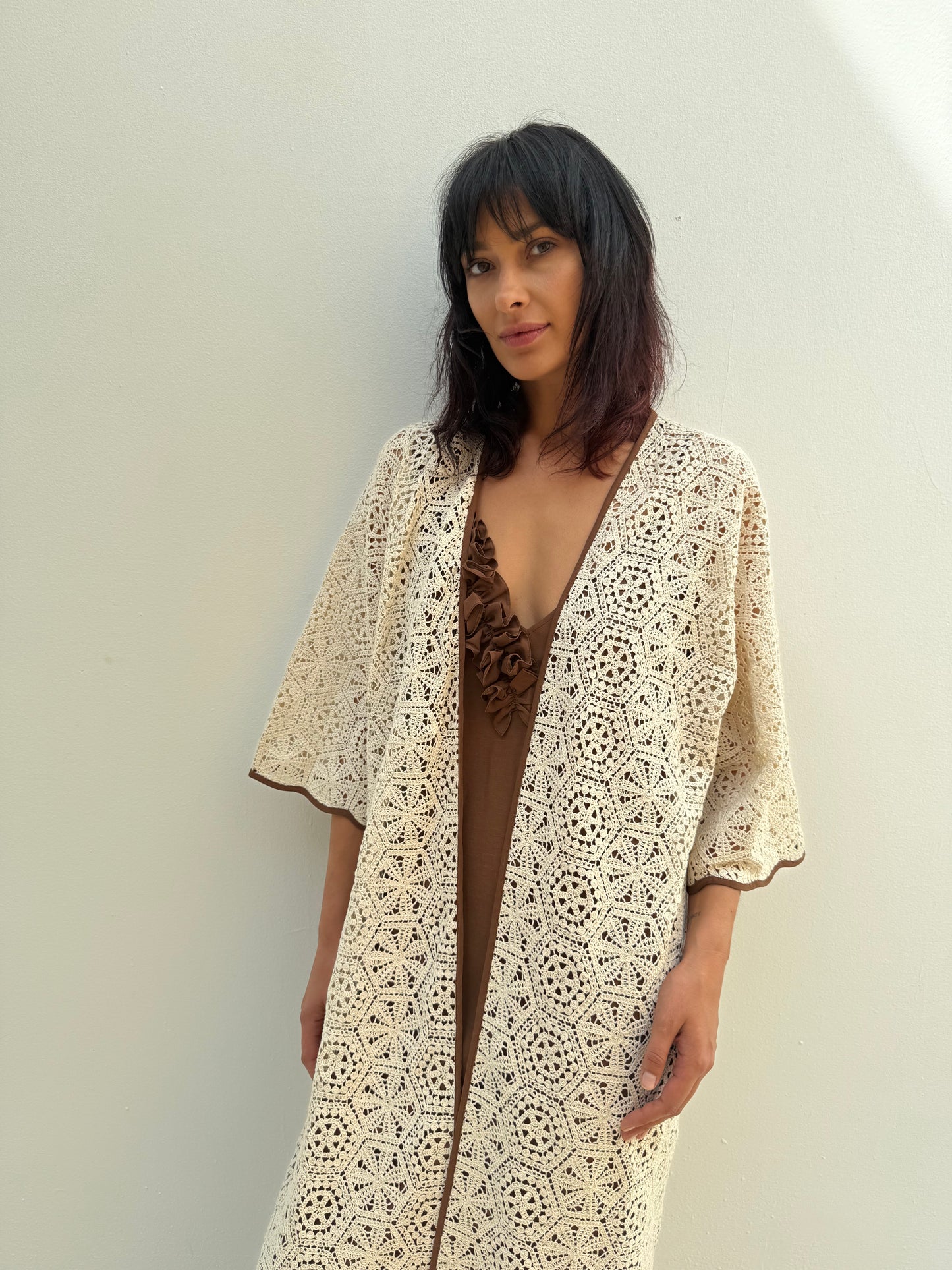 Crochet Abaya set with brown inner dress