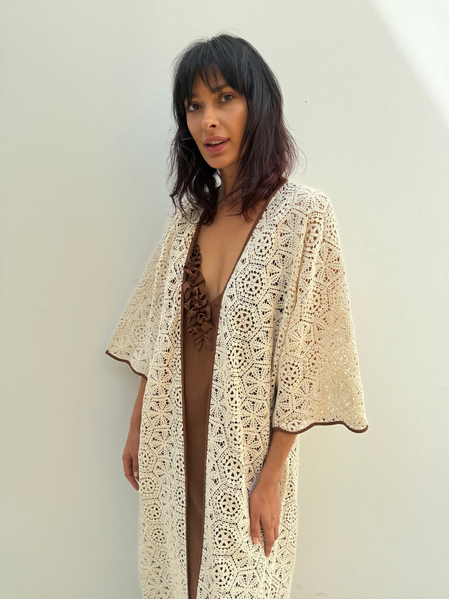 Crochet Abaya set with brown inner dress