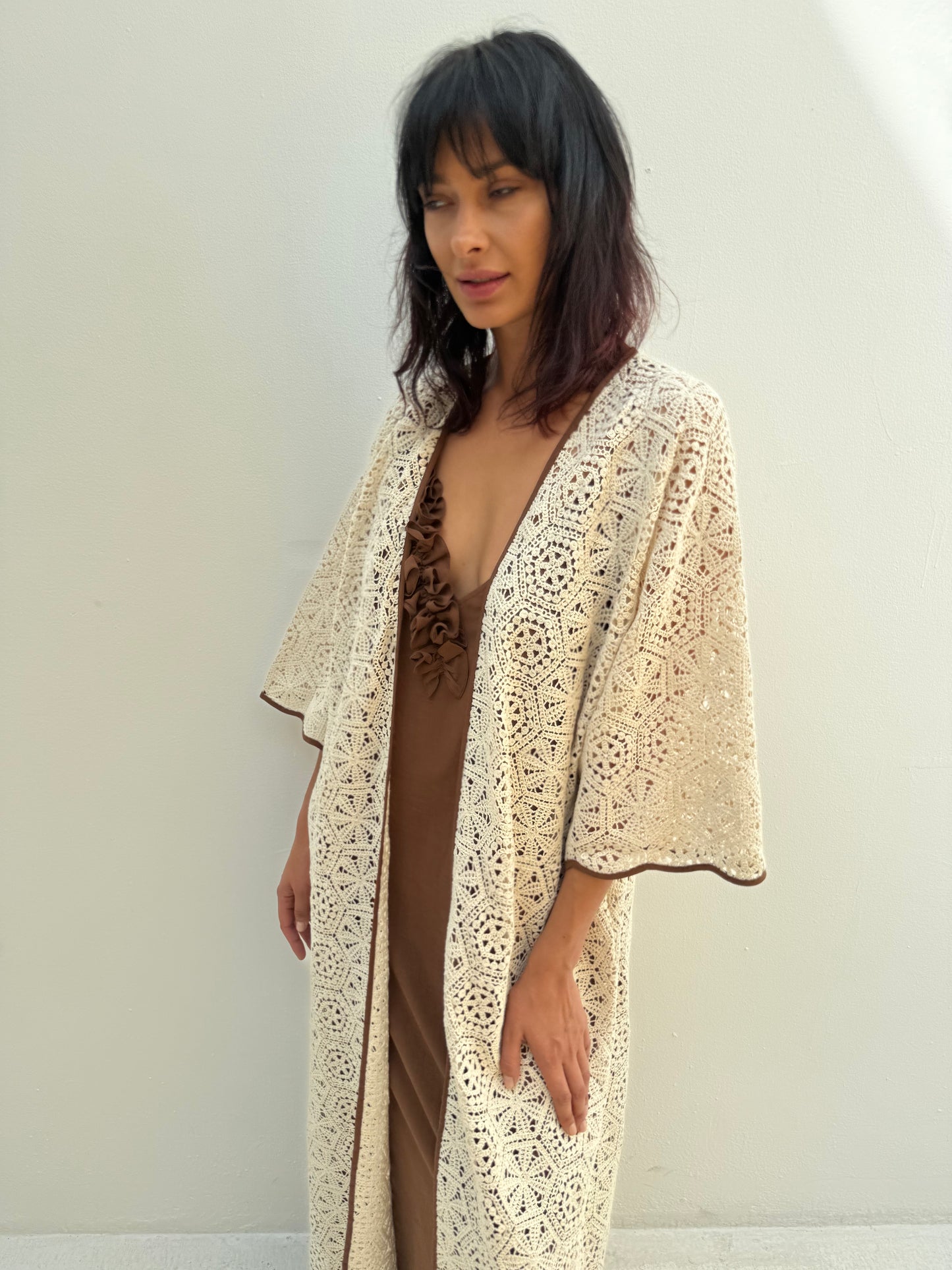 Crochet Abaya set with brown inner dress