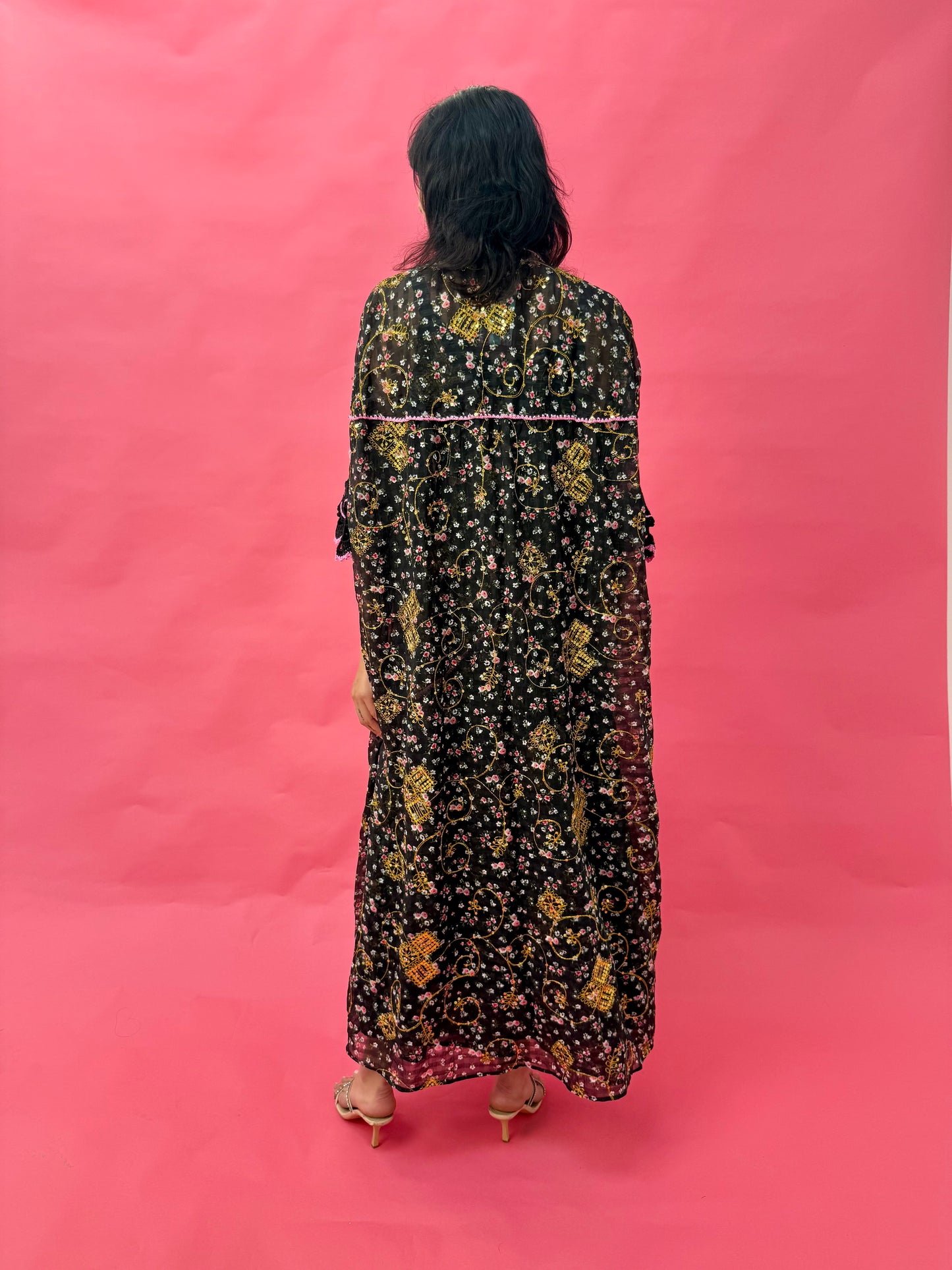 Chiffon abaya set with handmade crochet sleeves - Drop Daisy