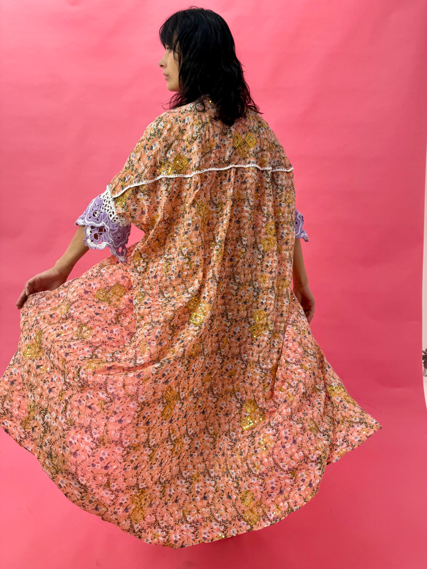 Chiffon abaya set with handmade crochet sleeves - Drop Daisy