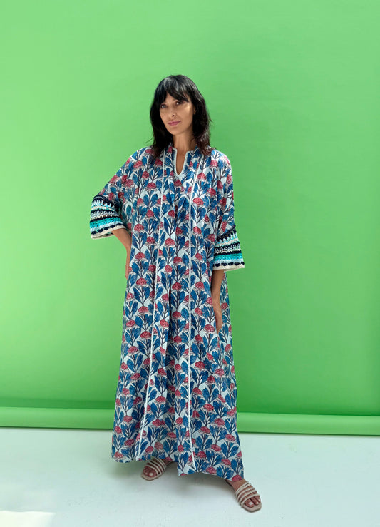 Daisy Drop 2 - floral print abaya set with handmade crochet sleeves
