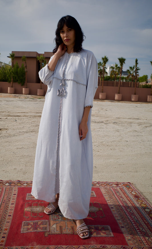 Abaya set with handmade crochet - Light blue