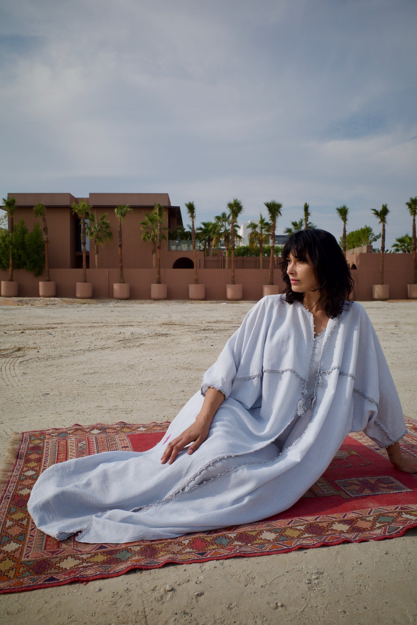 Abaya set with handmade crochet - Light blue