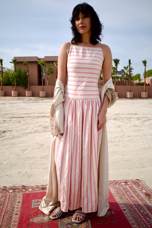 Linen abaya set with handmade crochet - Gold