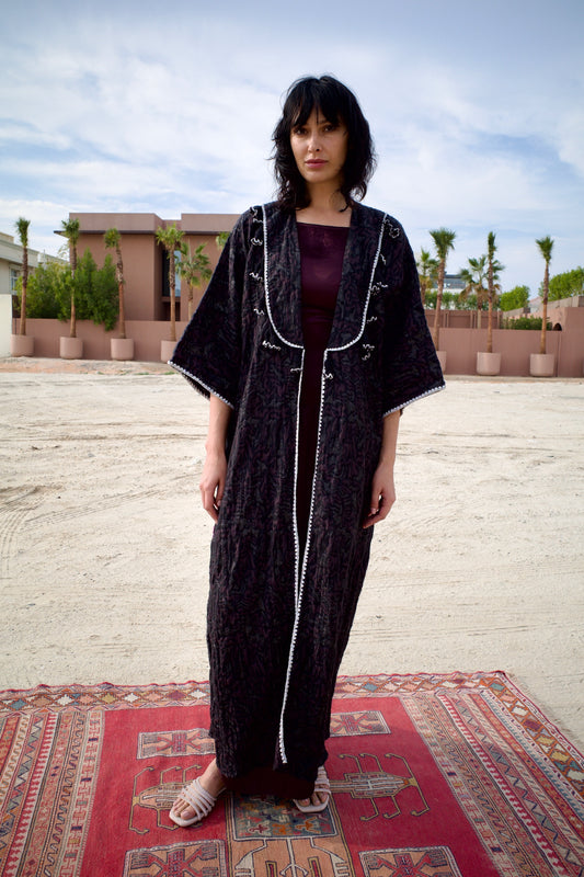 Abaya set with handmade crochet - Deep Maroon