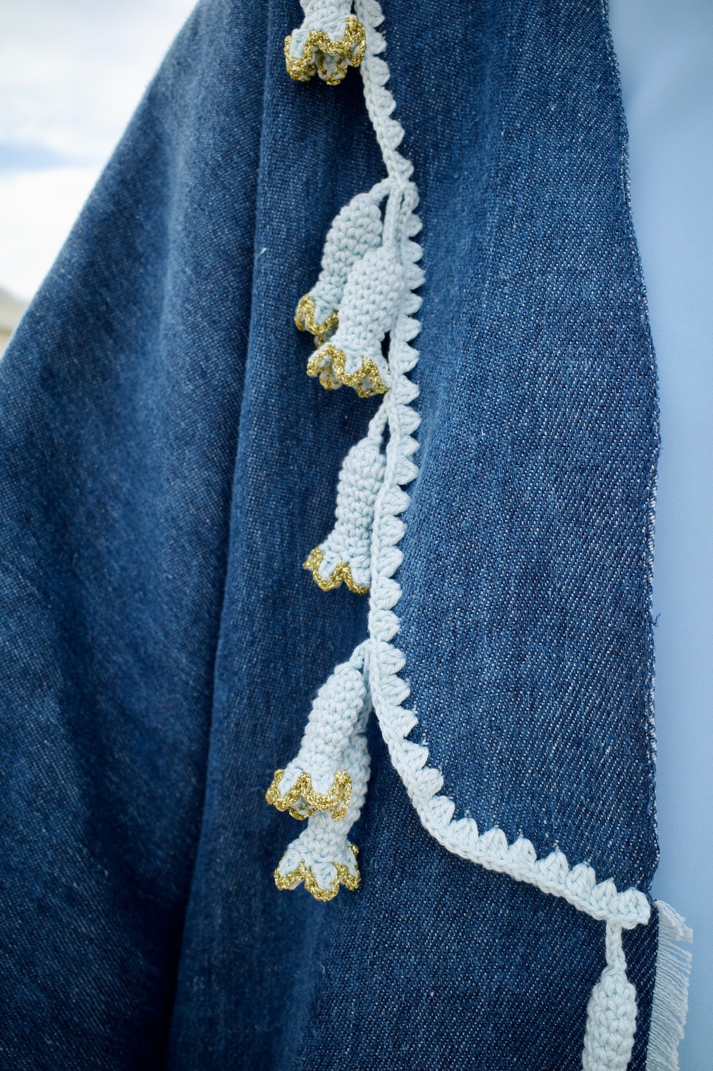 Linen abaya set with handmade crochet -  Denim